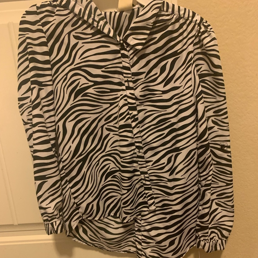 Black & White zebra print button Up